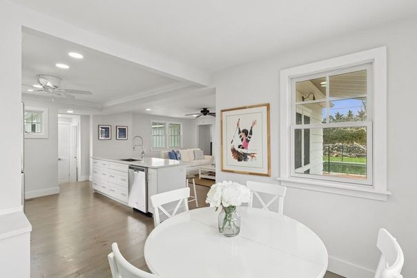 Dining room, Interior, Kitchen, Recessed Lighting, Wood Texture Flooring