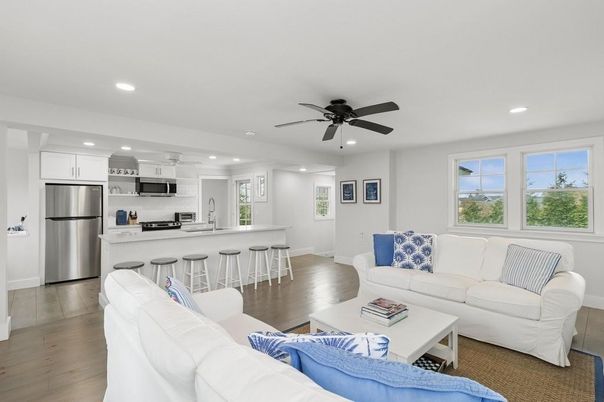 Interior, Kitchen, Living room, Recessed Lighting, Stainless Steel Appliances, Wood Texture Flooring