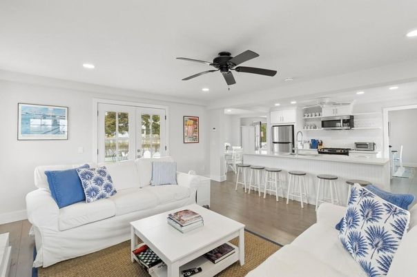Interior, Kitchen, Living room, Recessed Lighting, Stainless Steel Appliances, Wood Texture Flooring