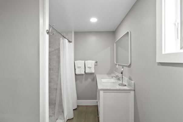 Bathroom, Interior, Recessed Lighting, Wood Texture Flooring