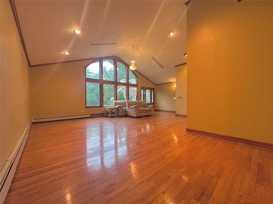 Empty room, Interior, Pendant Lights, Recessed Lighting, Wood Texture Flooring