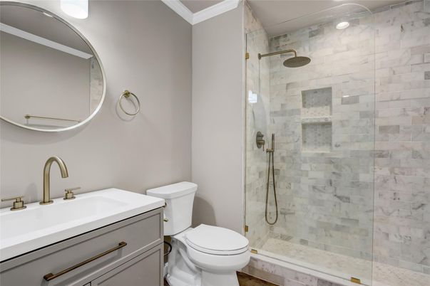 Bathroom, Glass Shower, Interior, Recessed Lighting