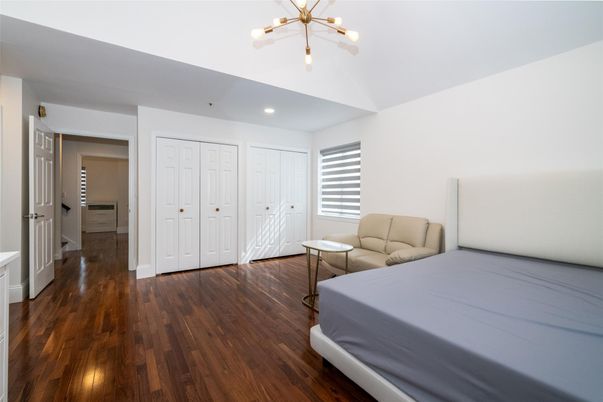 Bedroom, Interior, Pendant Lights, Recessed Lighting, Wood Texture Flooring