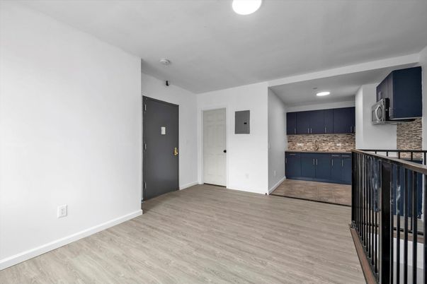 Empty room, Interior, Kitchen, Recessed Lighting, Wood Texture Flooring