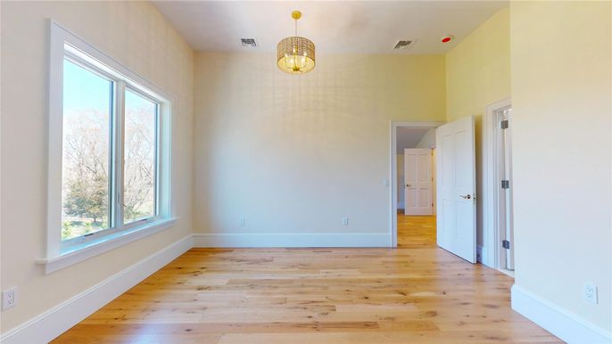 Empty room, Interior, Pendant Lights, Wood Texture Flooring