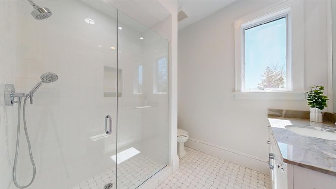 Bathroom, Glass Shower, Interior, Recessed Lighting