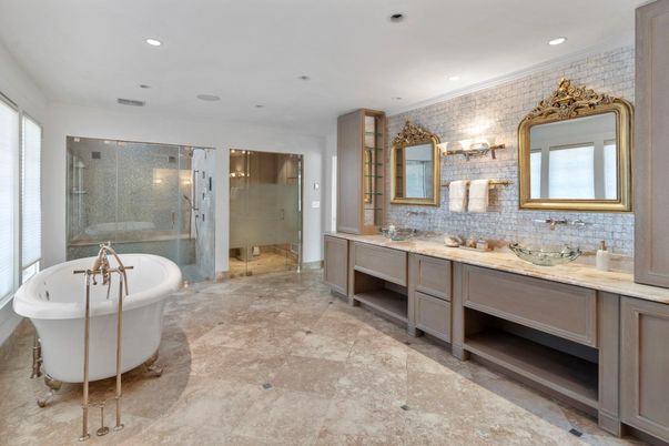 Bathroom, Dual Sink Vanities, Free Standing Baths, Glass Shower, Interior, Recessed Lighting