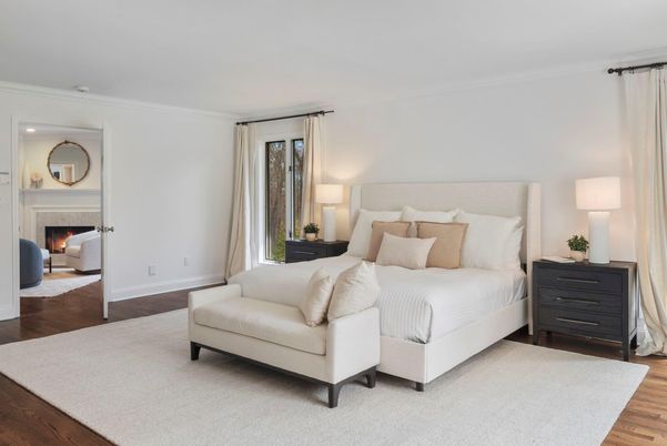 Bedroom, Fireplace, Interior, Wood Texture Flooring