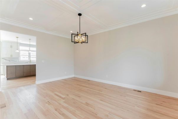 Empty room, Interior, Pendant Lights, Recessed Lighting, Wood Texture Flooring
