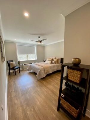 Bedroom, Interior, Recessed Lighting, Wood Texture Flooring