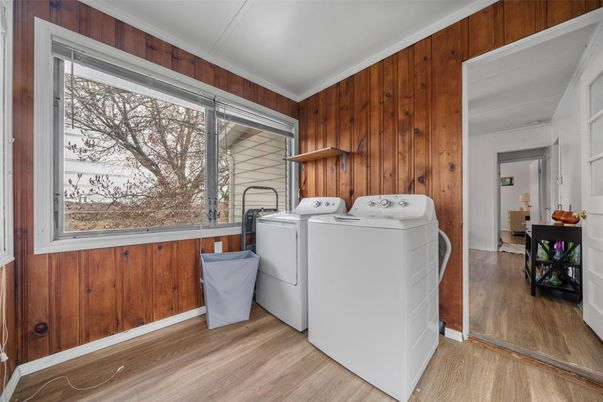Interior, Washer, Wood Texture Flooring, Wooden Walls
