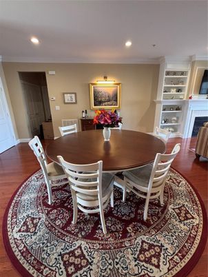 Dining room, Interior, Recessed Lighting, Wood Texture Flooring