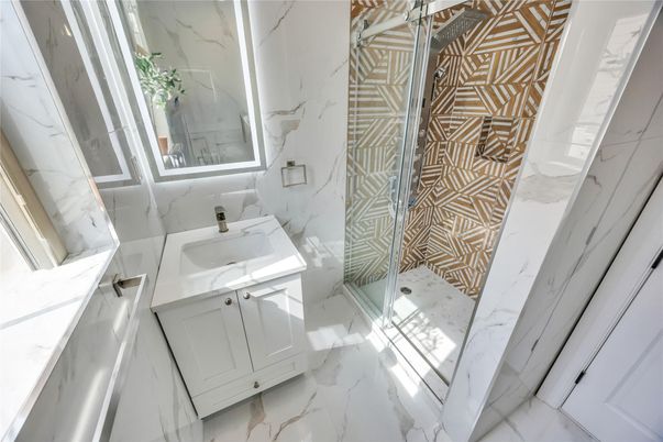 Bathroom, Glass Shower, Interior, Marble, Marble Walls