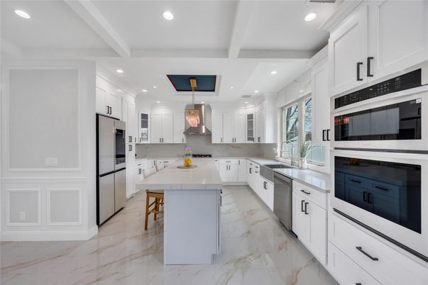Interior, Kitchen, Marble, Recessed Lighting, Stainless Steel Appliances