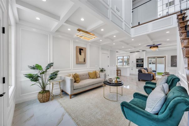 Fireplace, Interior, Living room, Marble, Recessed Lighting