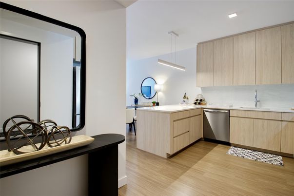 Interior, Kitchen, Pendant Lights, Recessed Lighting, Wood Texture Flooring