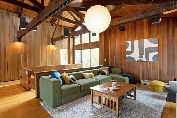 Interior, Living room, Pendant Lights, Wooden Beams, Wooden Ceilings, Wood Texture Flooring, Wooden Walls