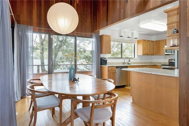 Dining room, Interior, Kitchen, Pendant Lights, Wood Texture Flooring