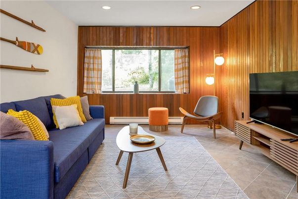 Interior, Living room, Recessed Lighting, Wooden Walls