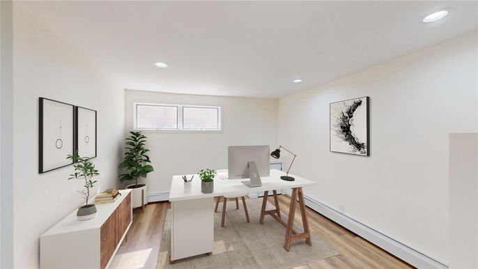 Home Office, Interior, Recessed Lighting, Wood Texture Flooring