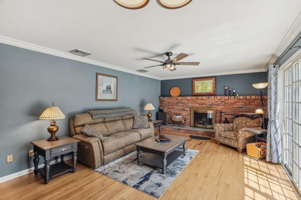 Fireplace, Interior, Living room, Stone Walls, Wood Texture Flooring
