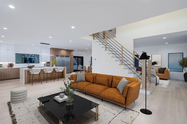 Interior, Kitchen, Living room, Pendant Lights, Recessed Lighting, Stainless Steel Appliances, Wood Texture Flooring