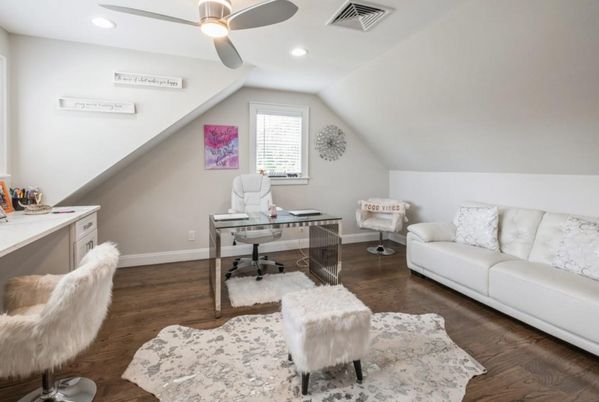 Home Office, Interior, Recessed Lighting, Wood Texture Flooring
