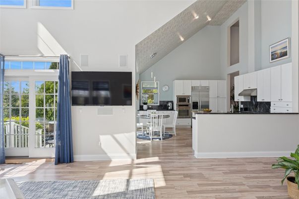 Interior, Kitchen, Pendant Lights, Stainless Steel Appliances, Wood Texture Flooring