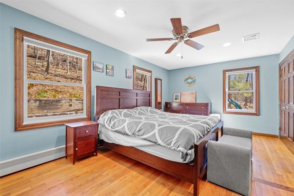 Bedroom, Interior, Recessed Lighting, Wood Texture Flooring