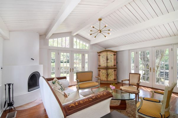 Fireplace, Interior, Living room, Pendant Lights, Wood Texture Flooring