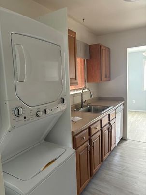 Interior, Kitchen, Washer, Wood Texture Flooring