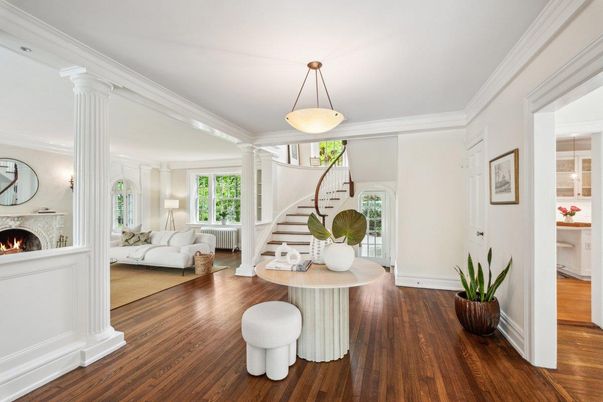 Fireplace, Interior, Living room, Pendant Lights, Wood Texture Flooring
