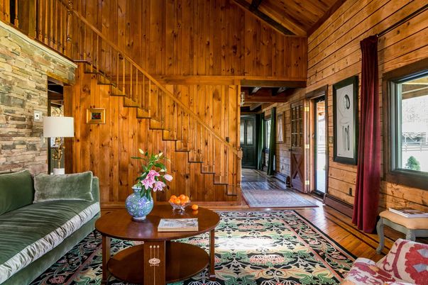 Fireplace, Interior, Stone Walls, Wooden Ceilings, Wood Texture Flooring, Wooden Walls