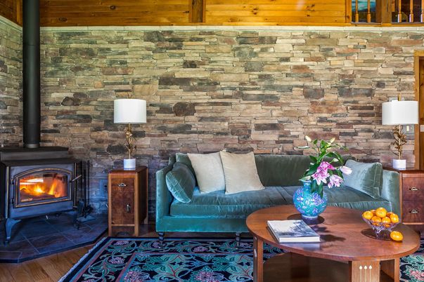 Fireplace, Interior, Living room, Stone Walls, Wood Texture Flooring