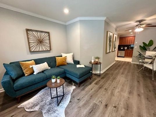 Interior, Kitchen, Living room, Recessed Lighting, Wood Texture Flooring