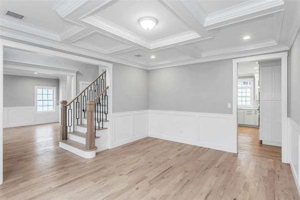Empty room, Interior, Recessed Lighting, Wood Texture Flooring