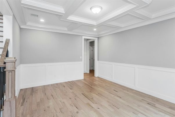 Empty room, Interior, Recessed Lighting, Wood Texture Flooring