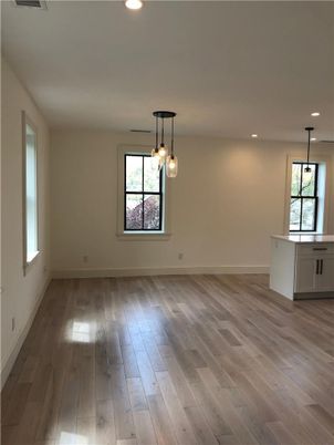 Empty room, Interior, Pendant Lights, Recessed Lighting, Wood Texture Flooring