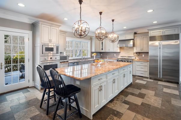 Chandelier, Interior, Kitchen, Pendant Lights, Recessed Lighting, Stainless Steel Appliances
