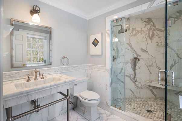 Bathroom, Glass Shower, Interior, Marble, Marble Walls