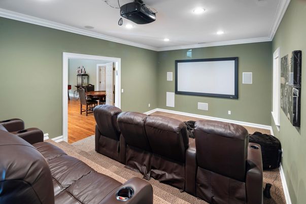 Home Theatre Room, Interior, Projection Screen, Recessed Lighting, Theatre Room, Wood Texture Flooring