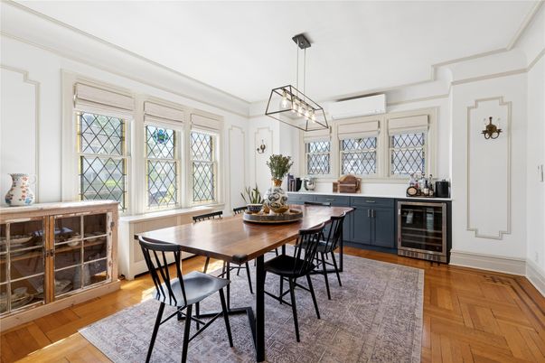Dining room, Interior, Pendant Lights, Wood Texture Flooring