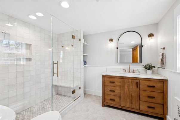 Bathroom, Glass Shower, Interior, Recessed Lighting