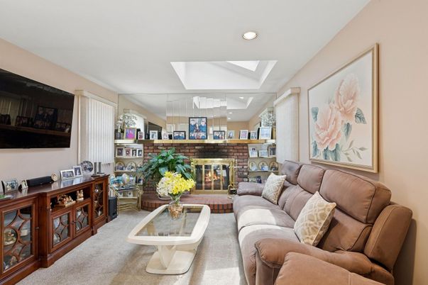Fireplace, Interior, Living room, Recessed Lighting, Stone Walls