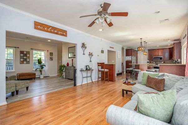 Interior, Kitchen, Living room, Pendant Lights, Recessed Lighting, Stainless Steel Appliances, Wood Texture Flooring