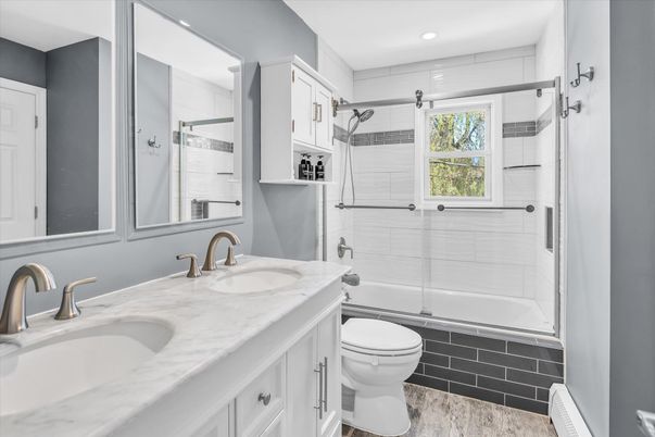 Bathroom, Dual Sink Vanities, Glass Shower, Interior, Recessed Lighting