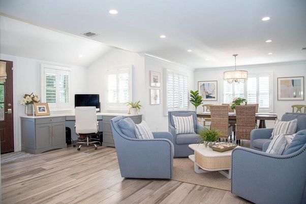 Chandelier, Home Office, Interior, Living room, Recessed Lighting, Wood Texture Flooring