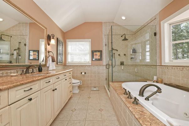 Bathroom, Dual Sink Vanities, Glass Shower, Interior, Recessed Lighting