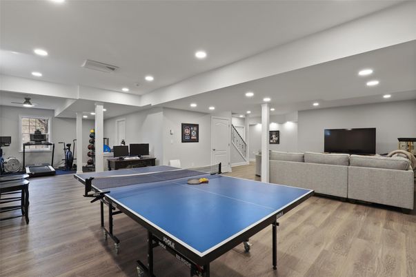 Fitness Equipment, Game Room, Interior, Recessed Lighting, Wood Texture Flooring
