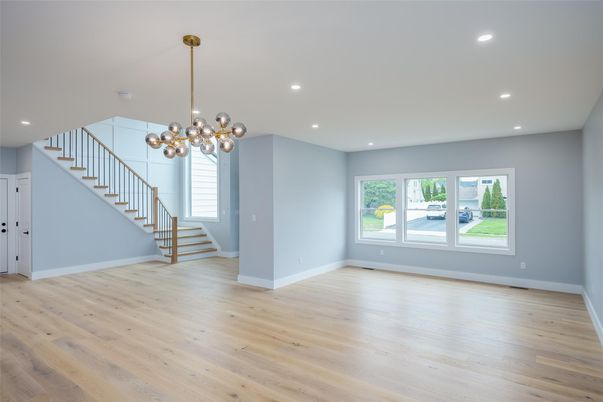 Empty room, Interior, Pendant Lights, Recessed Lighting, Wood Texture Flooring